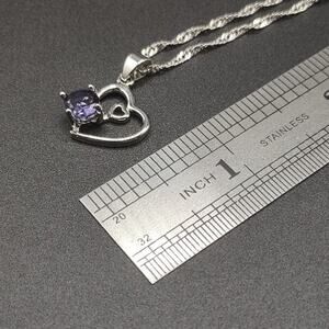 Sterling Silver & Lab Amethyst Double Hearts Necklace Women's Fashion Gift NEW!